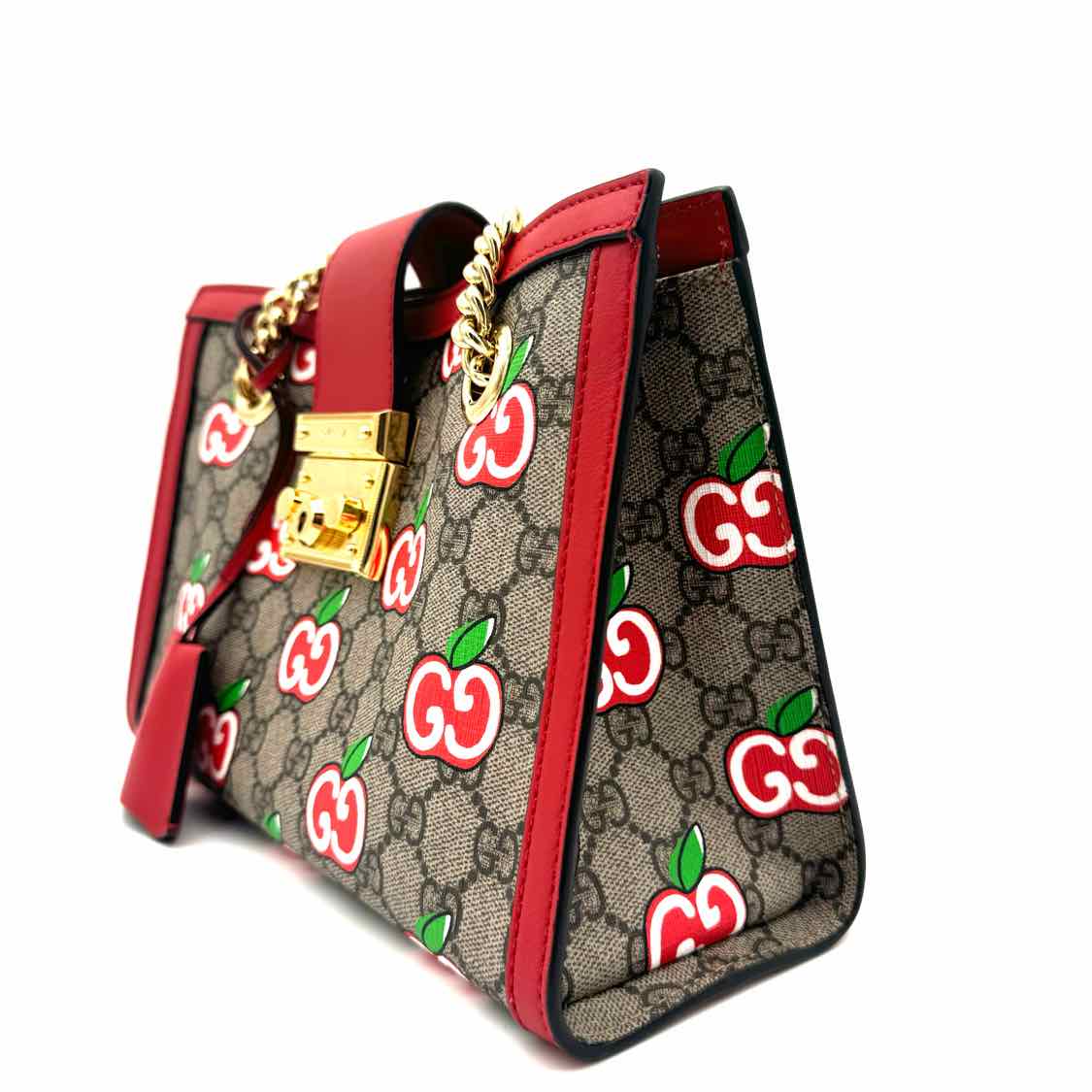 GUCCI Supreme Monogram Apple Small Padlock Multicolor Tote Red (Pre-Owned)