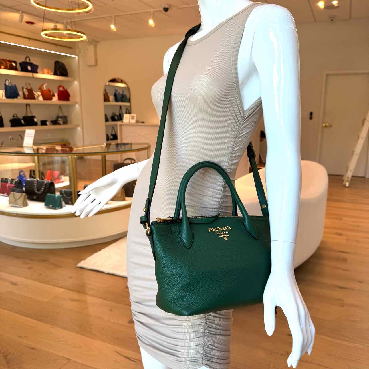 PRADA Vitello Daino Shopping Tote Green (Pre-Owned)