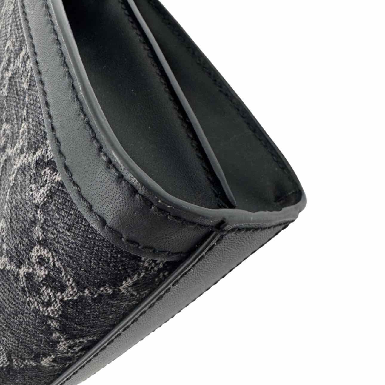 GUCCI Monogram Jacquard Denim Chain Shoulder Bag Black