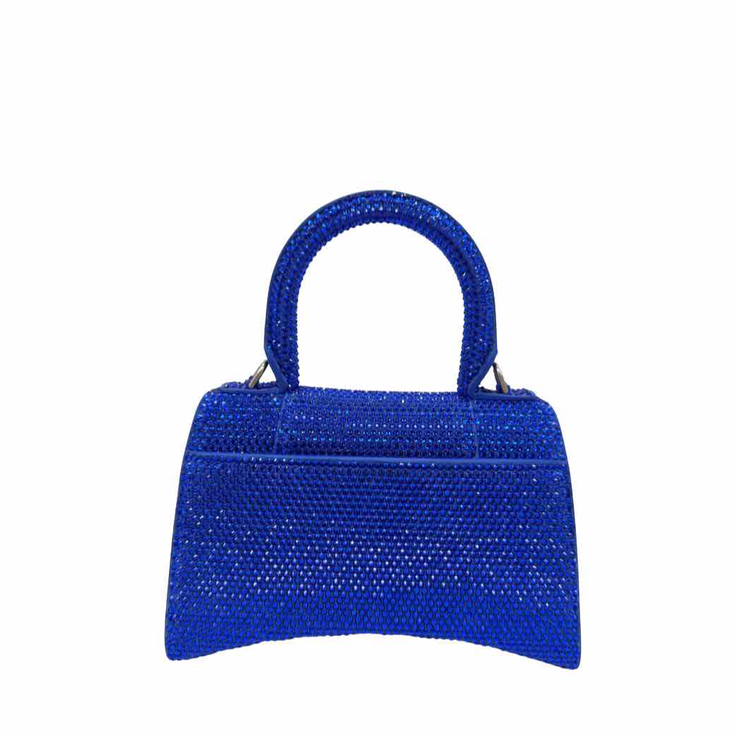 BALENCIAGA Suede Rhinestones Hourglass XS Electric Blue Handbag (Pre-Owned)
