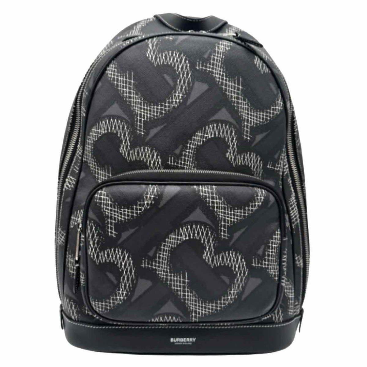 BURBERRY Monogram Print Leather Backpack Black