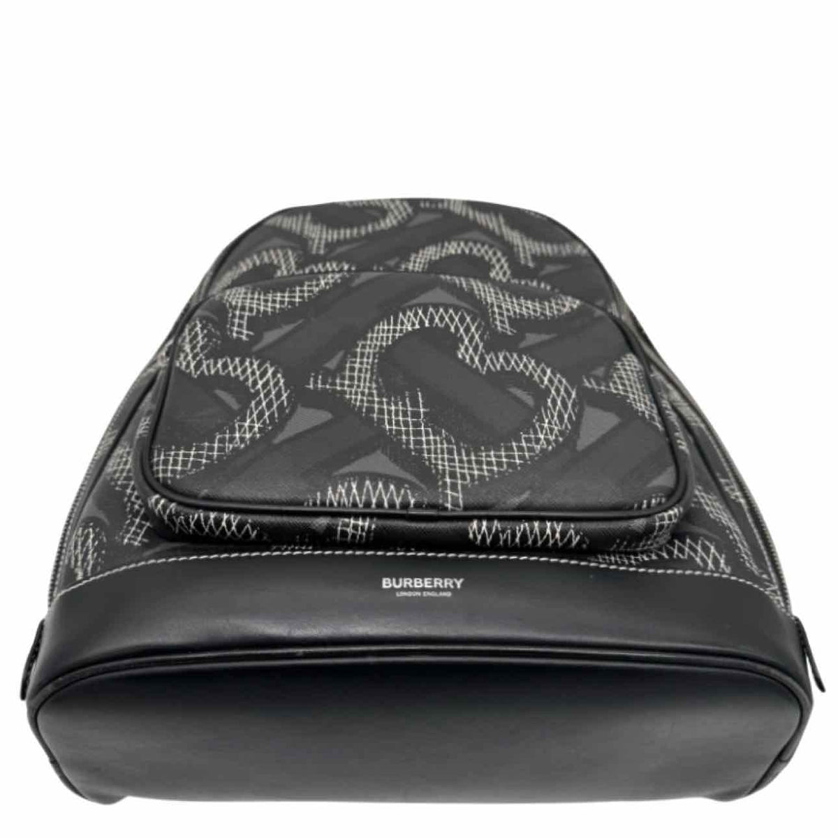 BURBERRY Monogram Print Leather Backpack Black