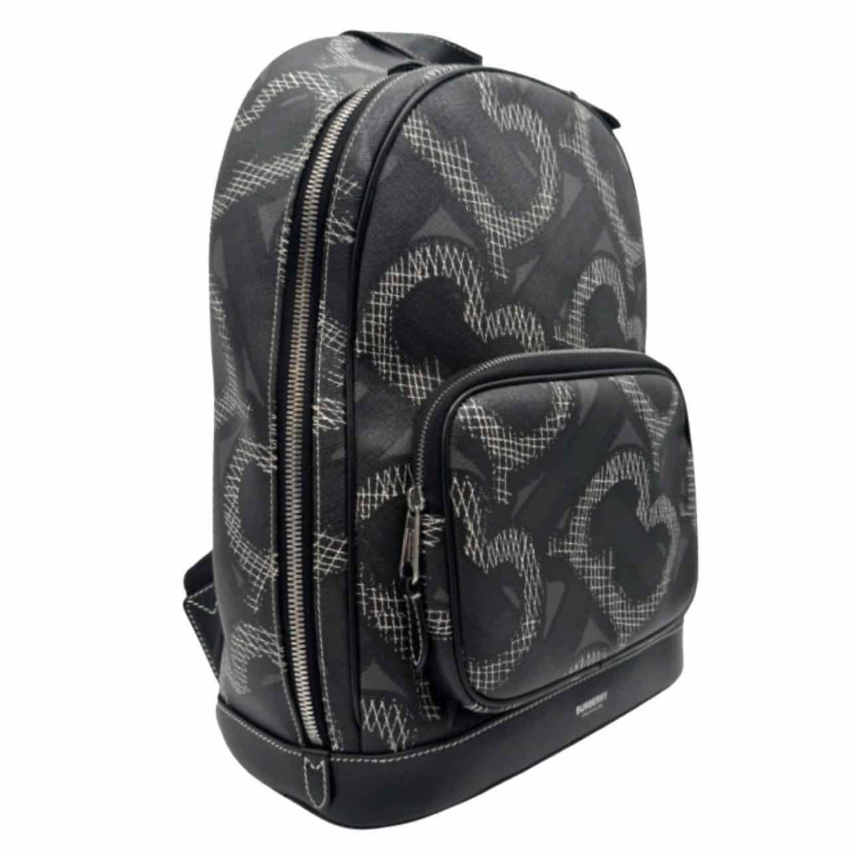 BURBERRY Monogram Print Leather Backpack Black