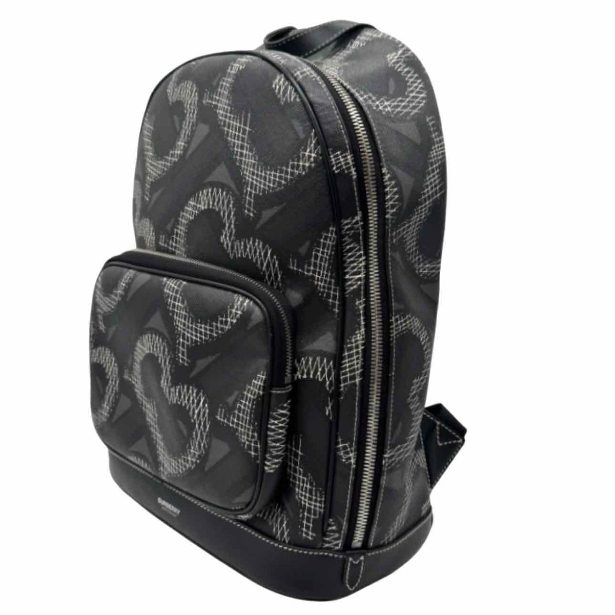 BURBERRY Monogram Print Leather Backpack Black