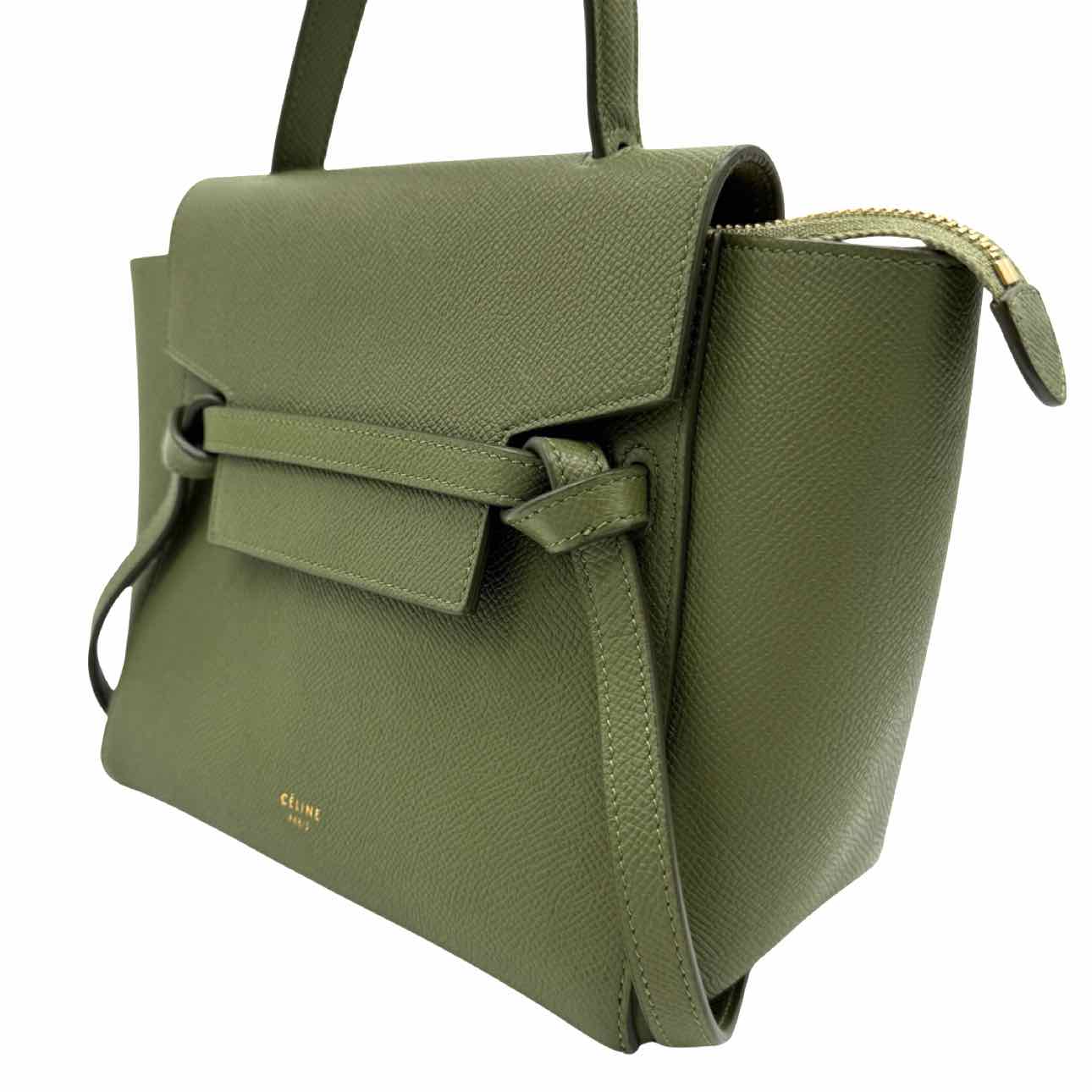 CELINE Grained Calfskin Micro Belt Bag Khaki