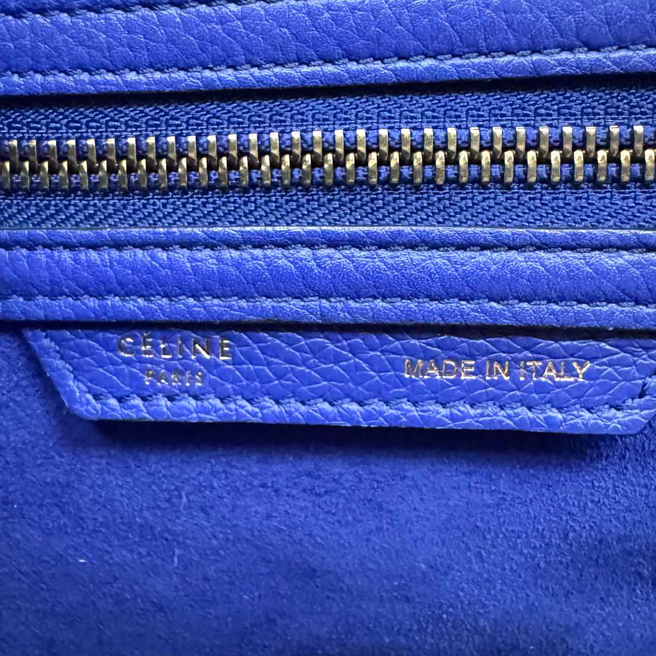 CELINE Grained Calfskin Mini Luggage Tote Blue