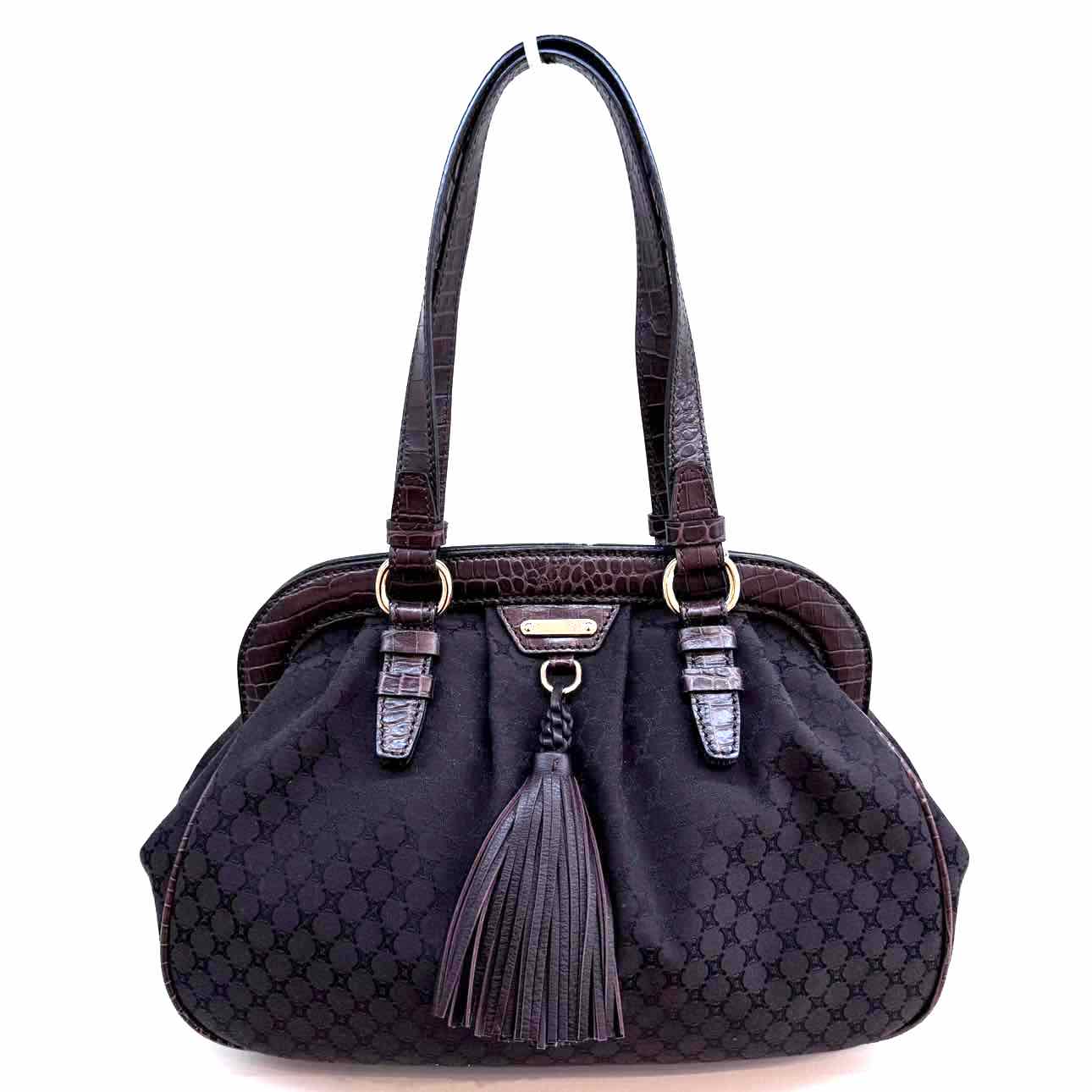 CELINE Macadam Canvas Tassel Shoulder Bag Brown (Pre-Owned)