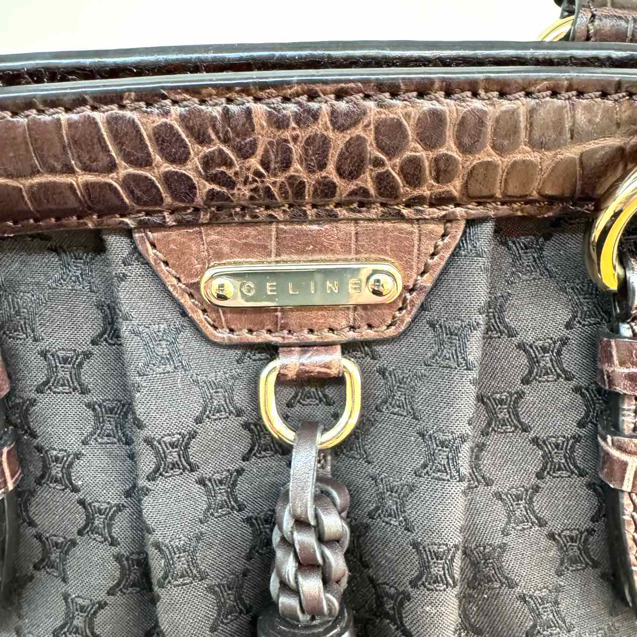CELINE Macadam Canvas Tassel Shoulder Bag Brown (Pre-Owned)