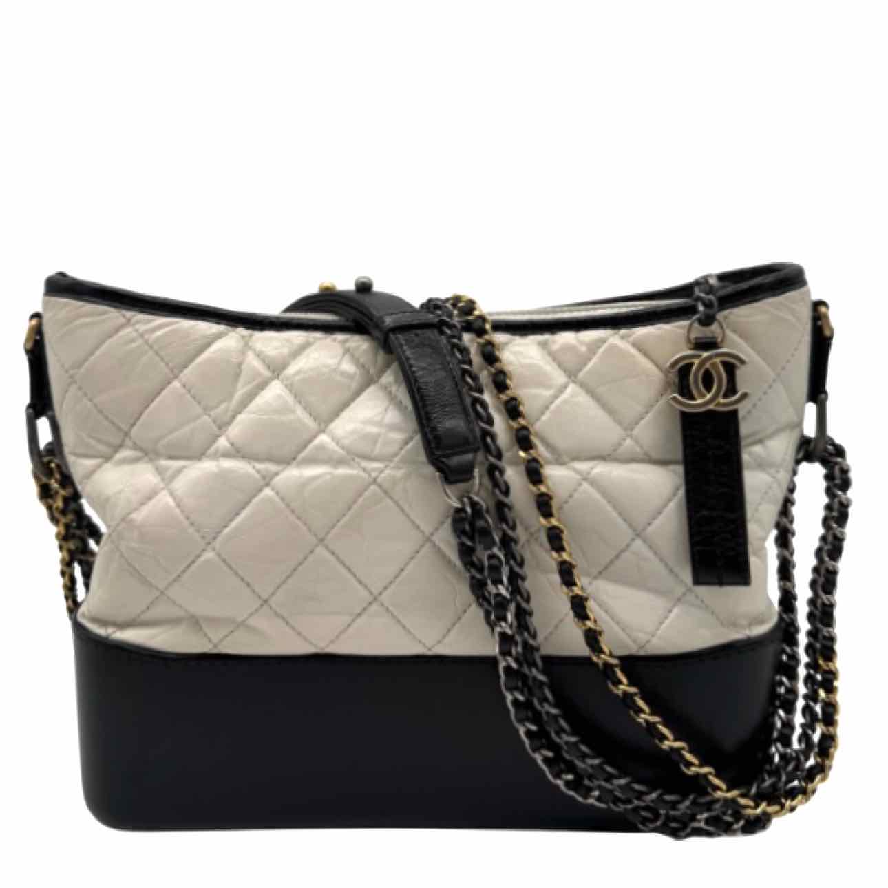 CHANEL Aged Calfkin Quilted Medium Gabrielle White Hobo Bag