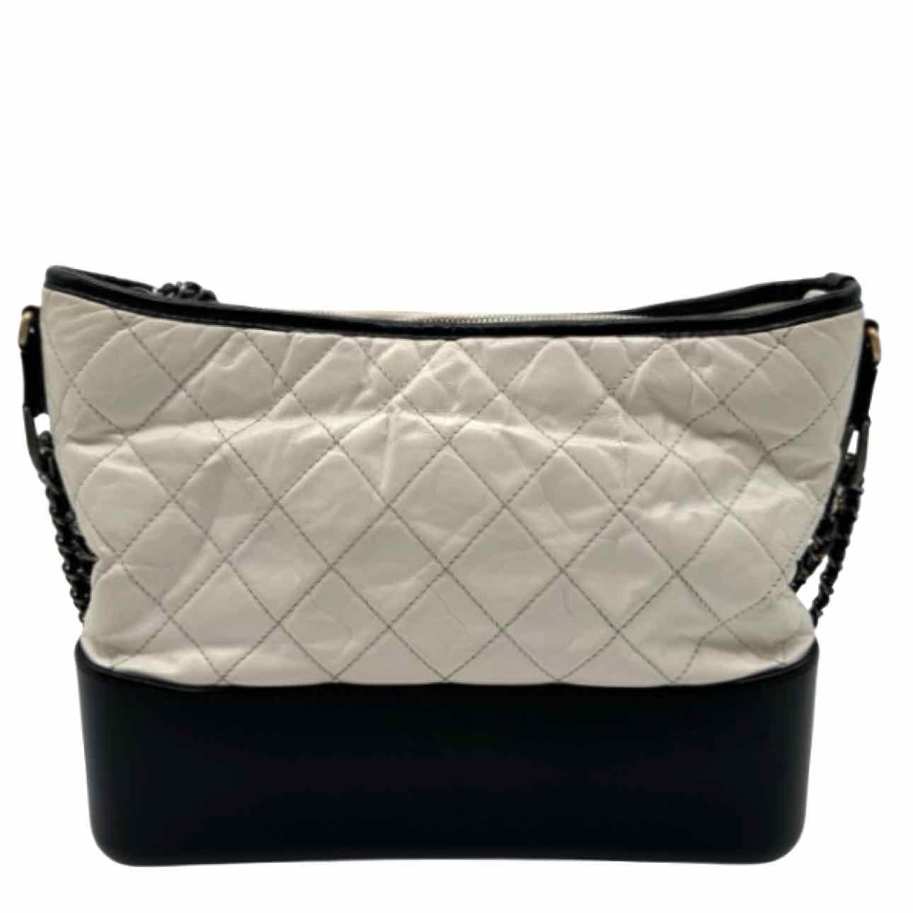 CHANEL Aged Calfkin Quilted Medium Gabrielle White Hobo Bag