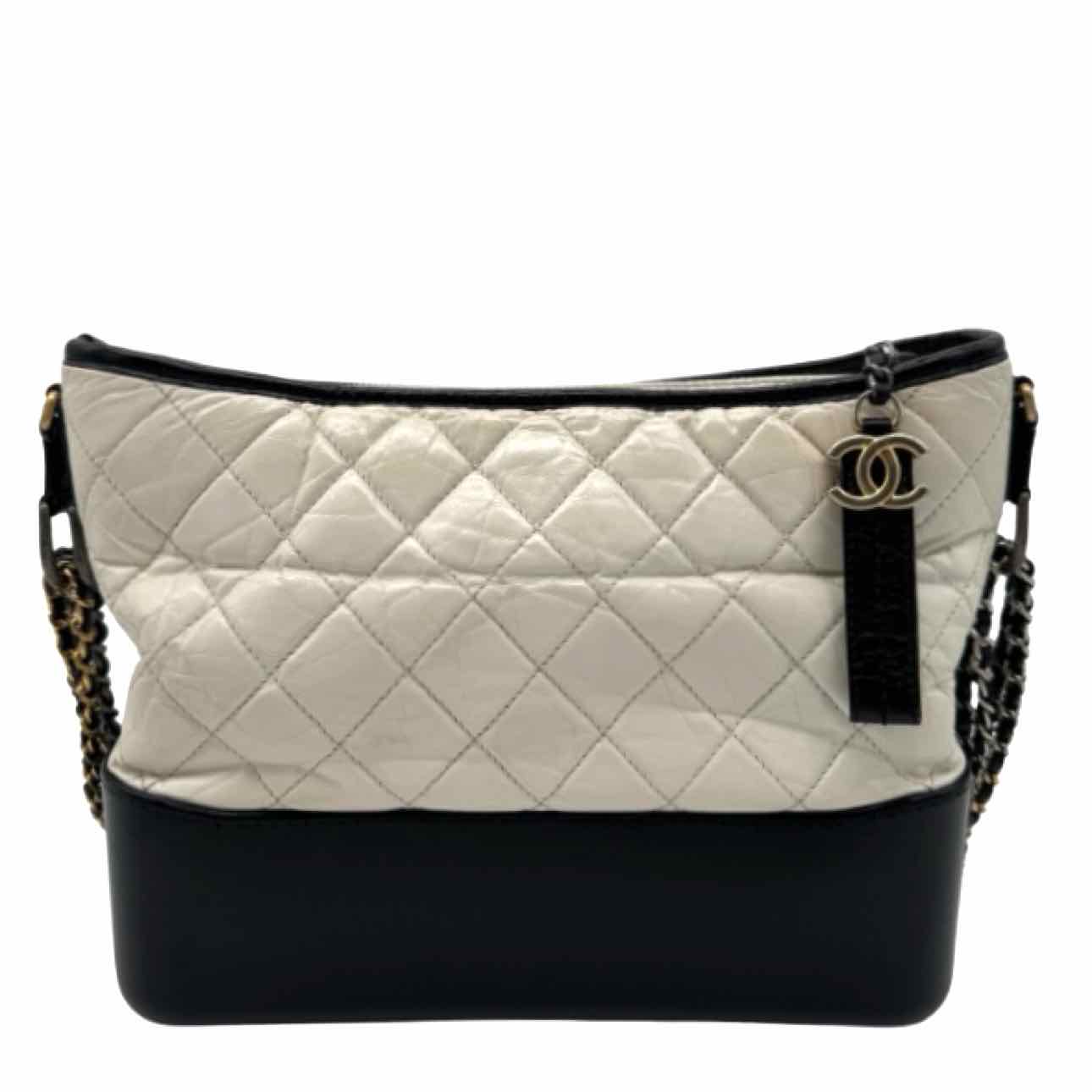 CHANEL Aged Calfkin Quilted Medium Gabrielle White Hobo Bag