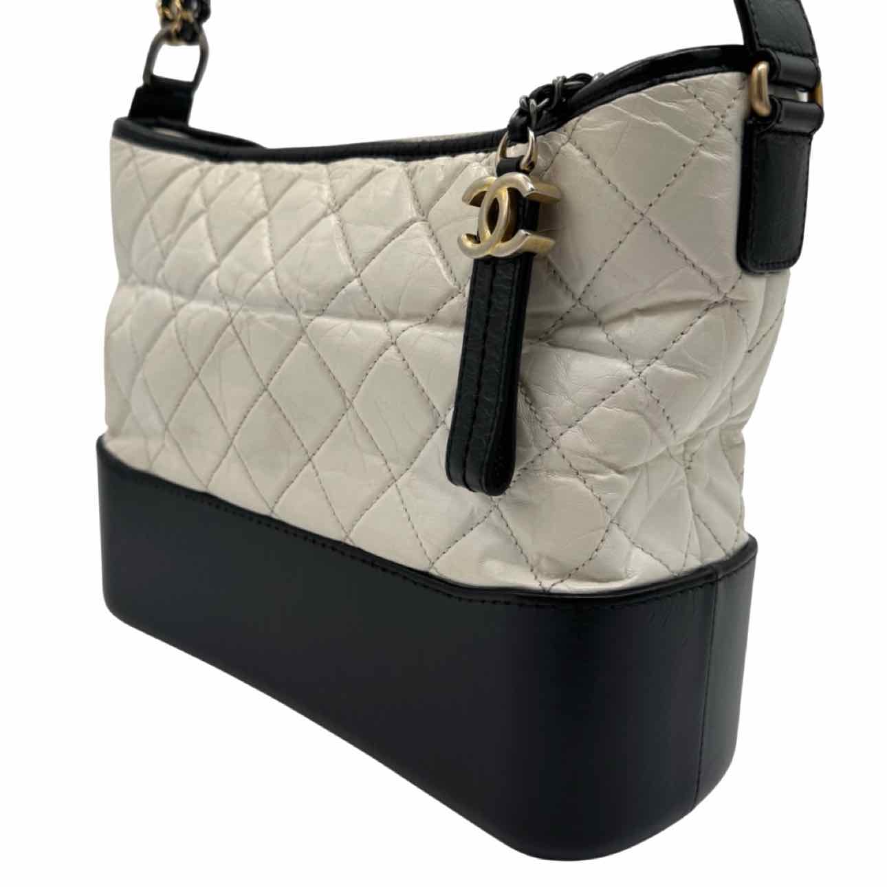 CHANEL Aged Calfkin Quilted Medium Gabrielle White Hobo Bag