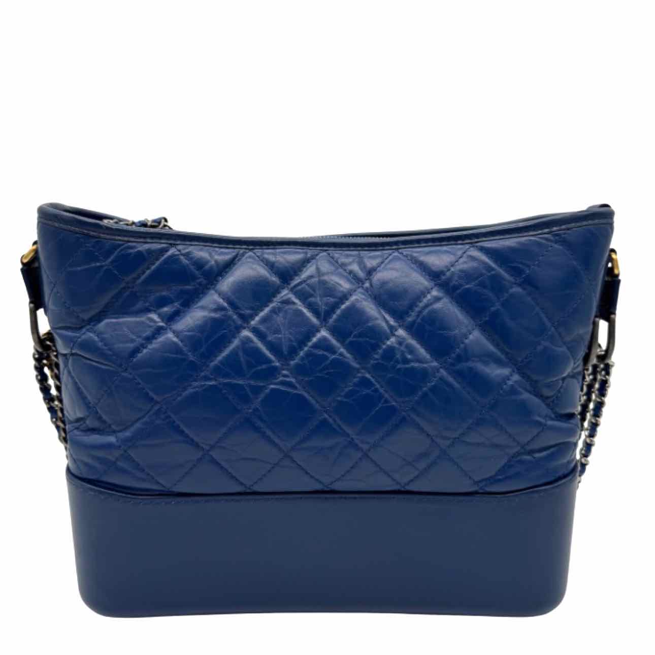 CHANEL Aged Calfskin Quilted Medium Gabrielle Hobo Bag Navy