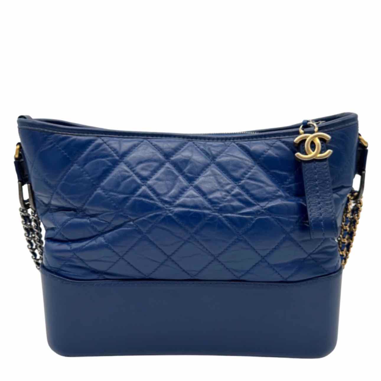 CHANEL Aged Calfskin Quilted Medium Gabrielle Hobo Bag Navy