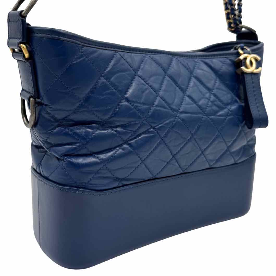 CHANEL Aged Calfskin Quilted Medium Gabrielle Hobo Bag Navy