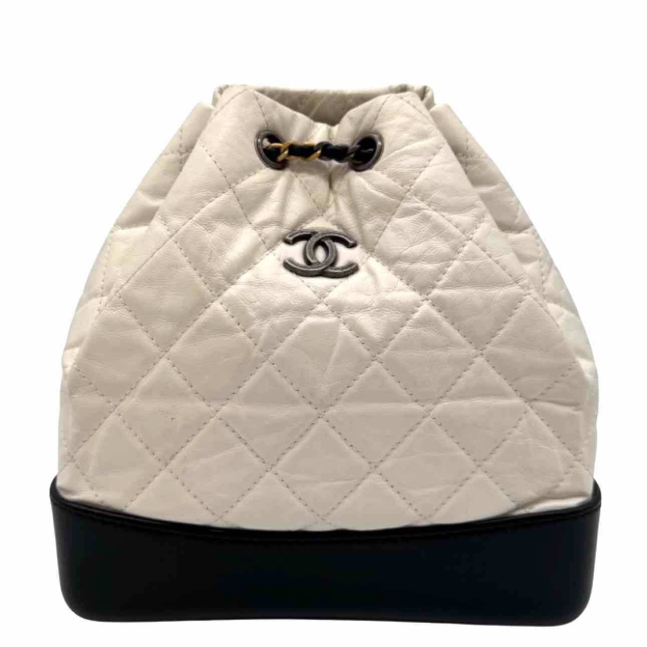 CHANEL Aged Calfskin Small Gabrielle Backpack White/Black