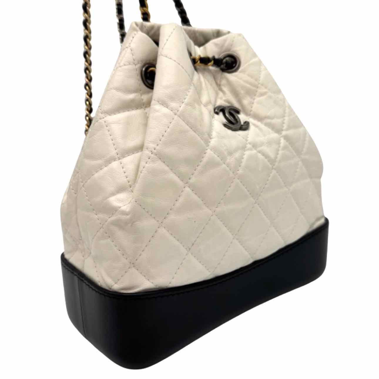 CHANEL Aged Calfskin Small Gabrielle Backpack White/Black