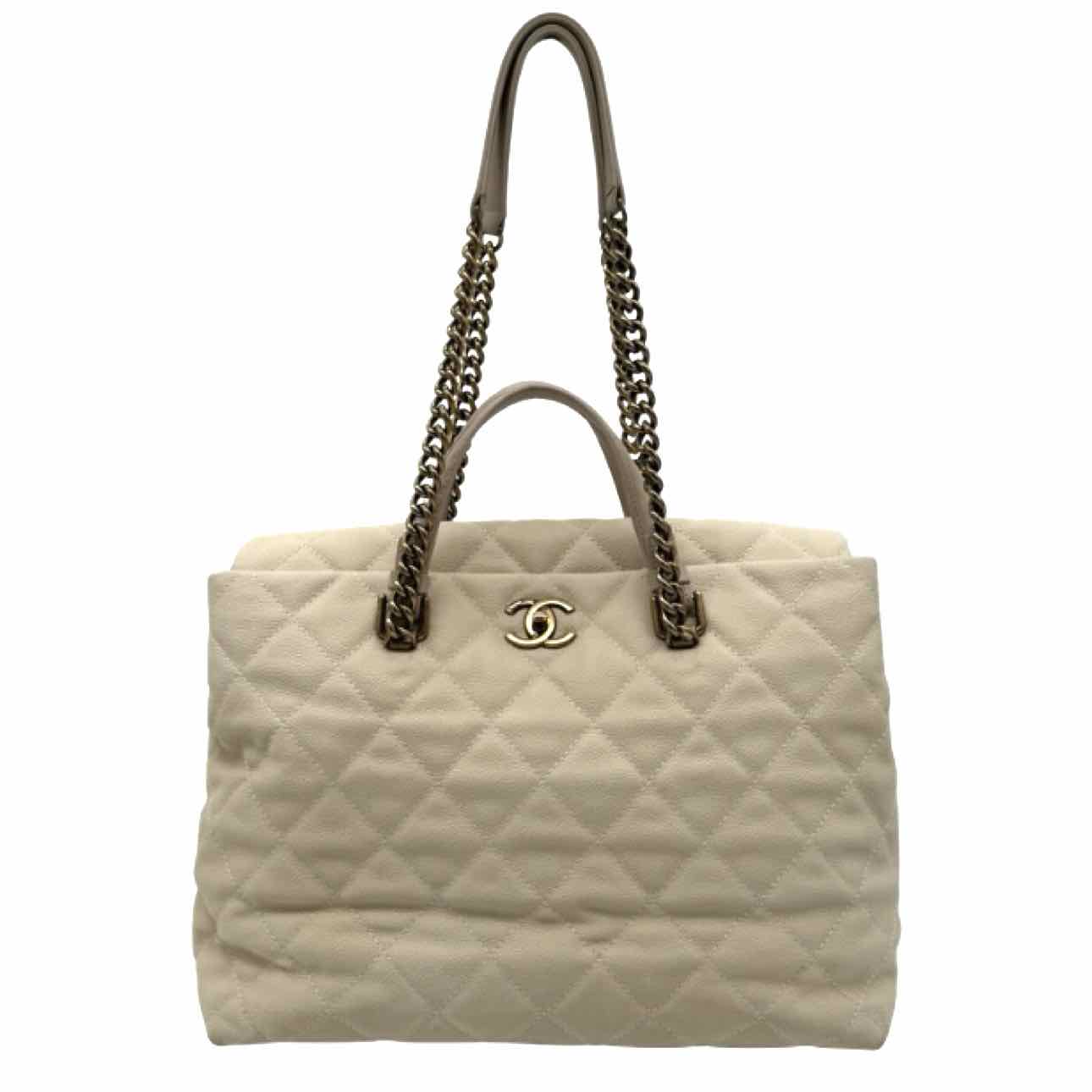 CHANEL Calfskin Caviar Large Portobello Shoulder Tote Cream