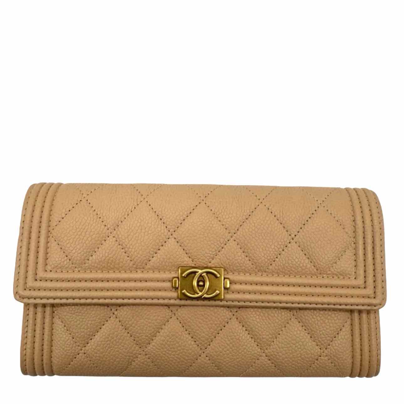 CHANEL Calfskin Matelasse Long Boy Flap Wallet Beige