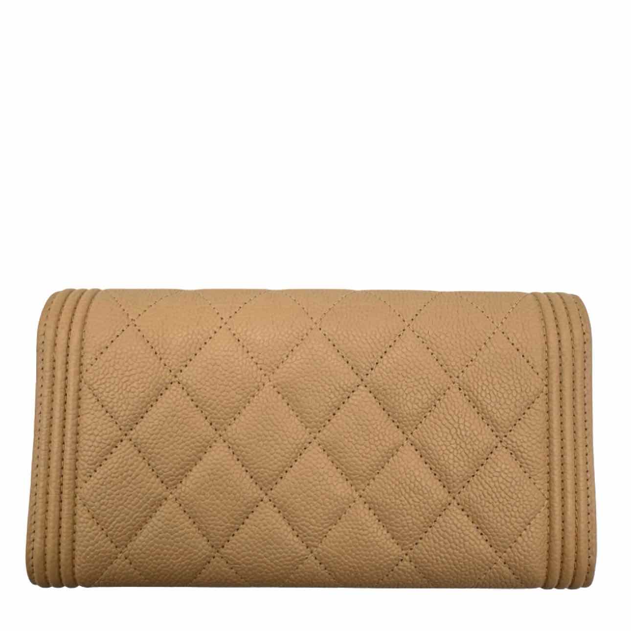 CHANEL Calfskin Matelasse Long Boy Flap Wallet Beige