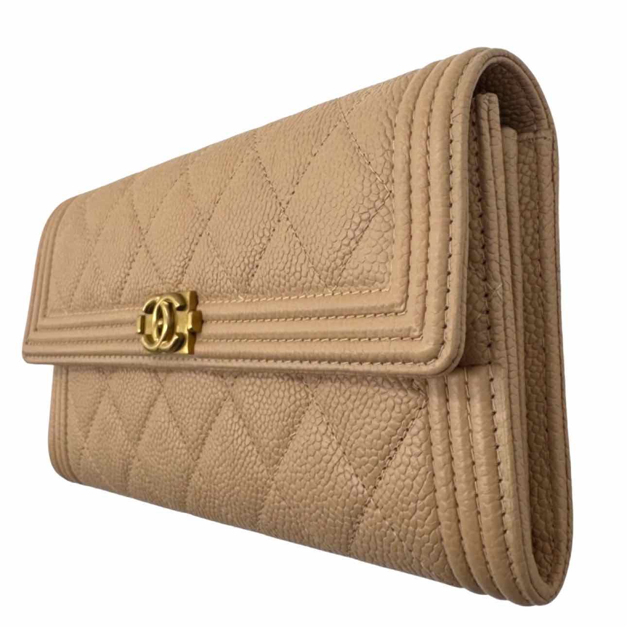 CHANEL Calfskin Matelasse Long Boy Flap Wallet Beige