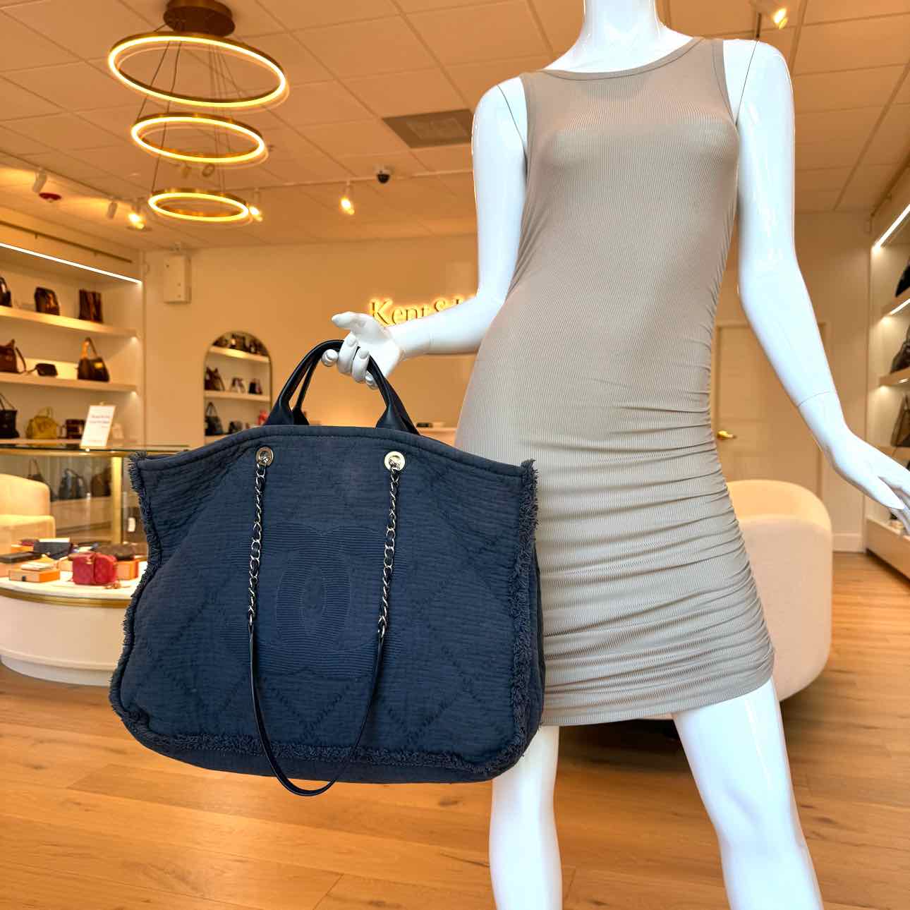 CHANEL Canvas Extra Large Double Face Shopping Tote Navy (Pre-Owned)