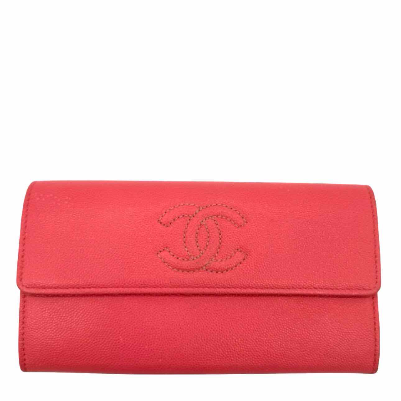 CHANEL Caviar Leather Classic Flap Wallet Coral