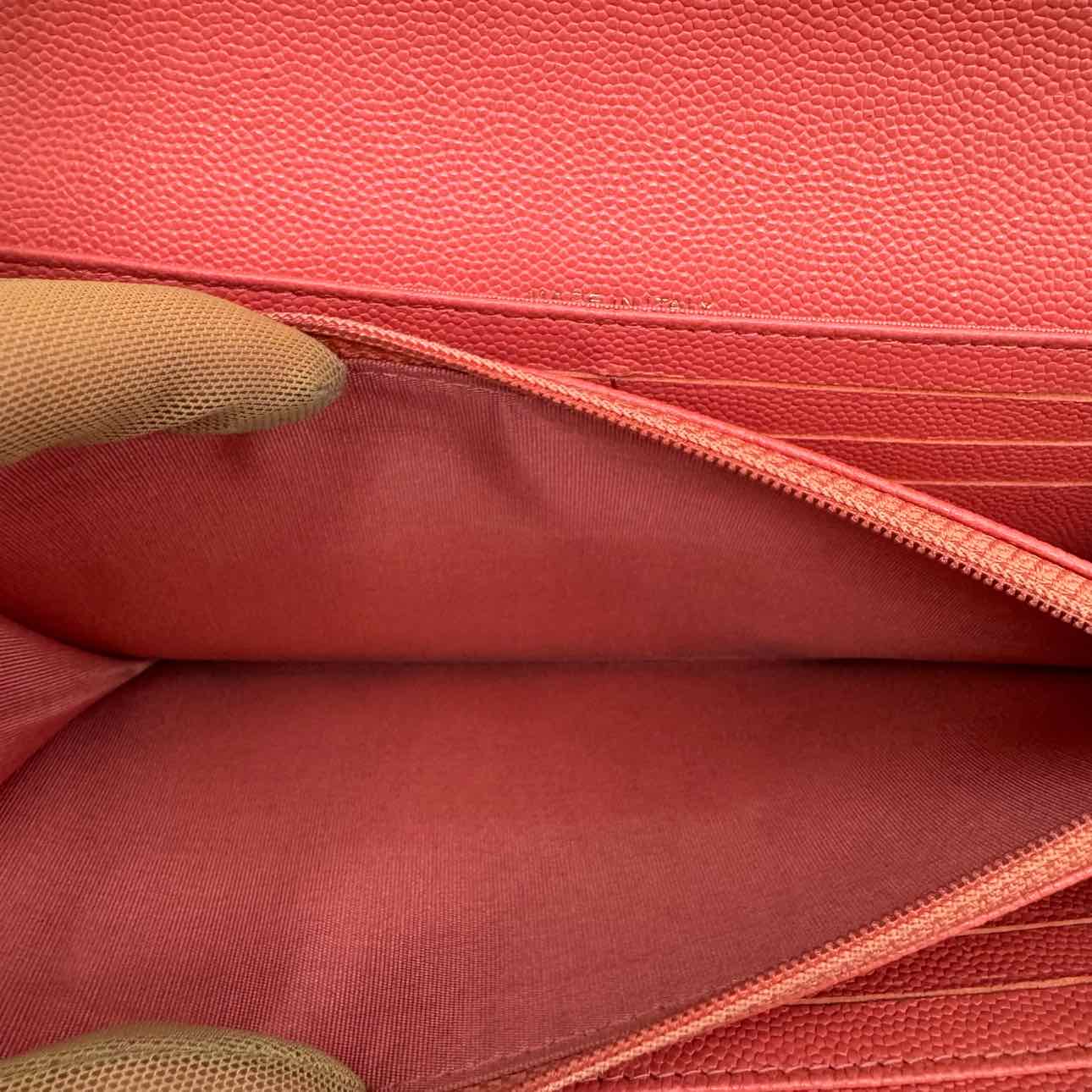 CHANEL Caviar Leather Classic Flap Wallet Coral