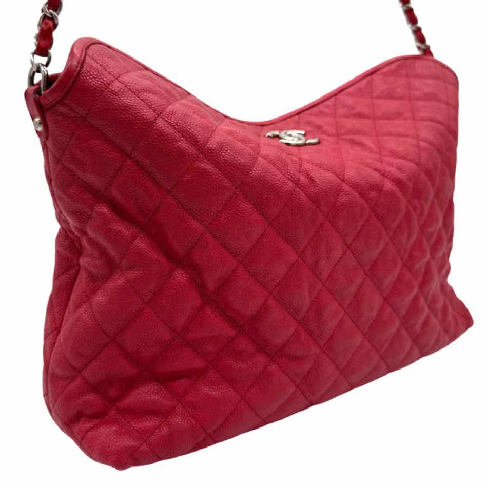 CHANEL Caviar Leather French Riviera Hobo Bag Red