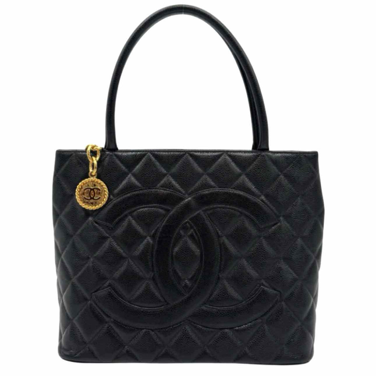 CHANEL Caviar Leather Medallion Tote Black Gold HW