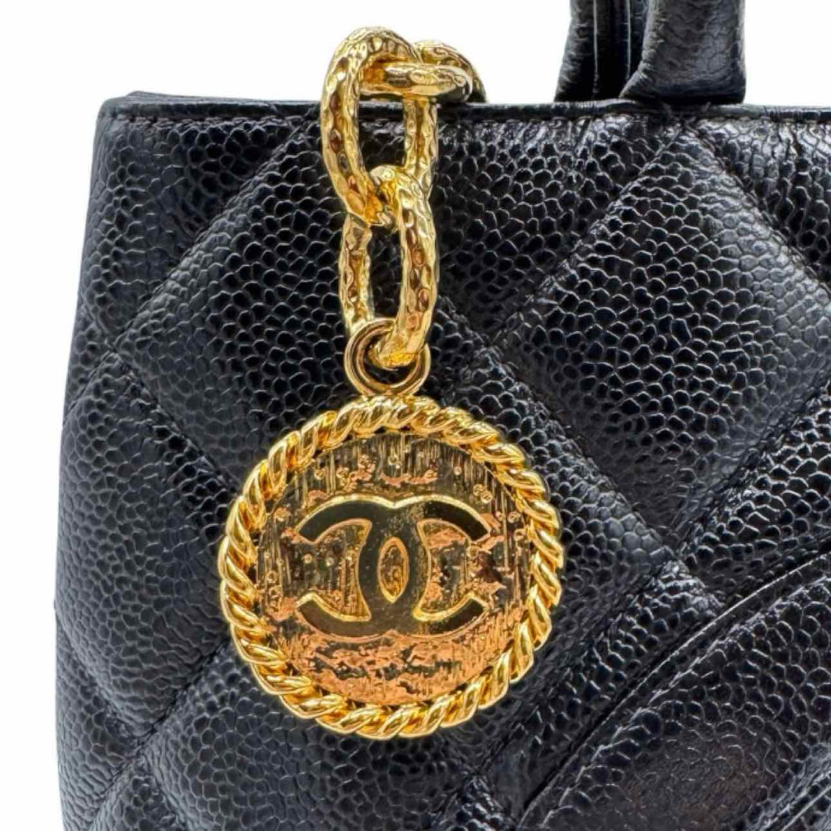 CHANEL Caviar Leather Medallion Tote Black Gold HW