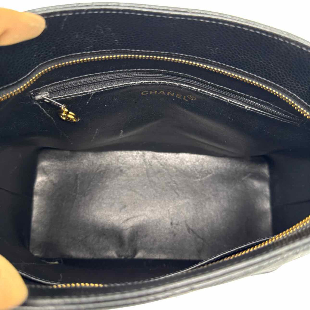 CHANEL Caviar Leather Medallion Tote Black Gold HW