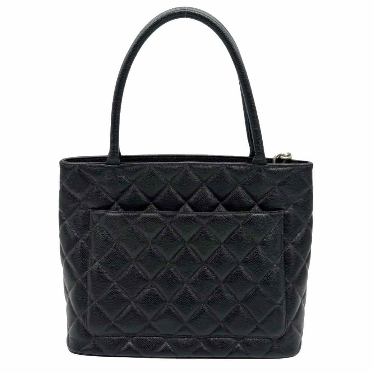 CHANEL Caviar Leather Medallion Tote Black Silver HW