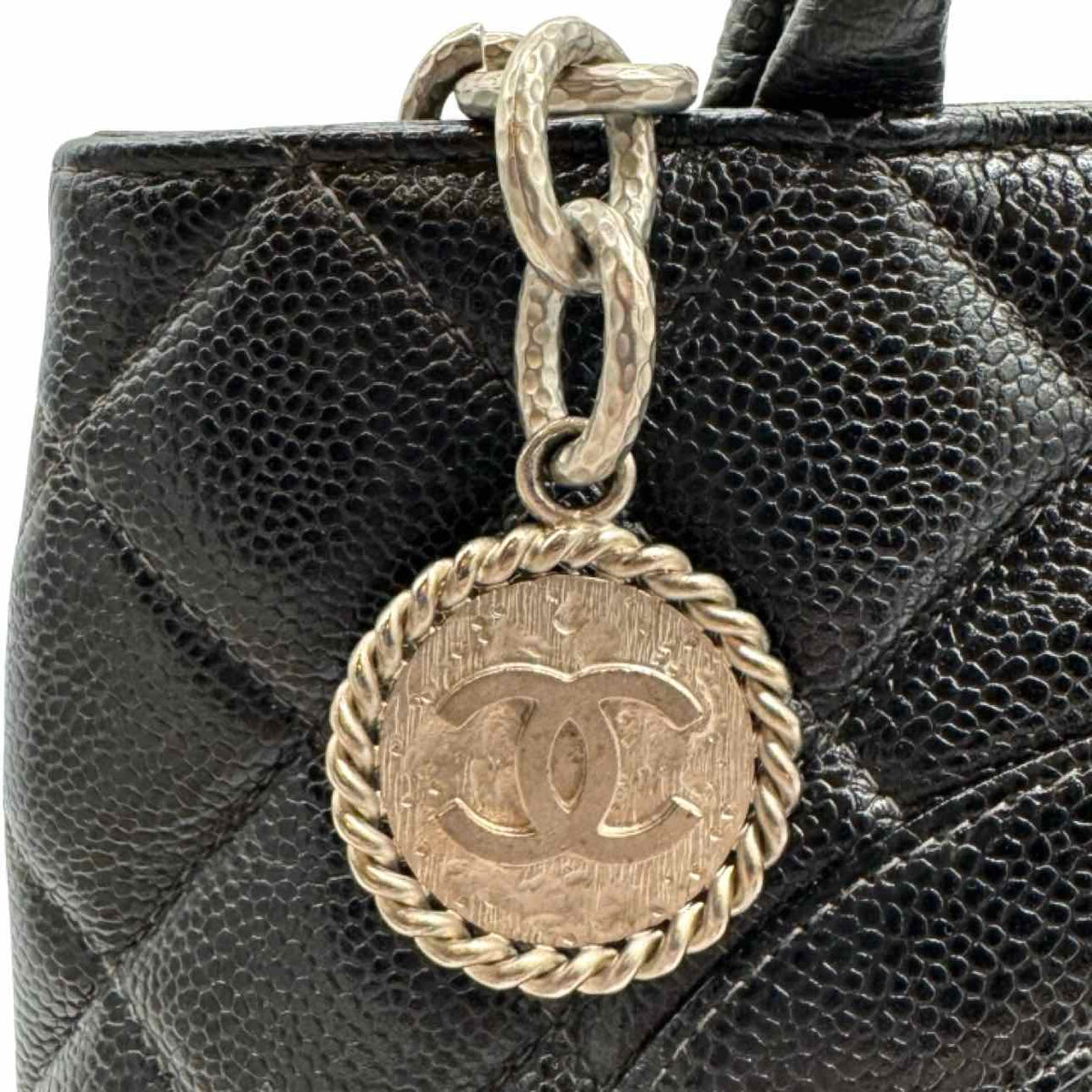 CHANEL Caviar Leather Medallion Tote Black Silver HW