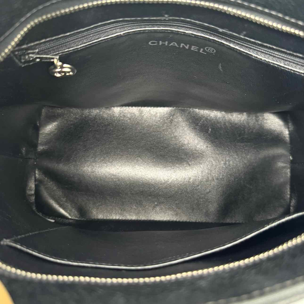 CHANEL Caviar Leather Medallion Tote Black Silver HW