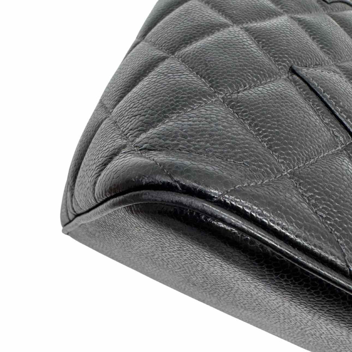 CHANEL Caviar Leather Medallion Tote Black Silver HW