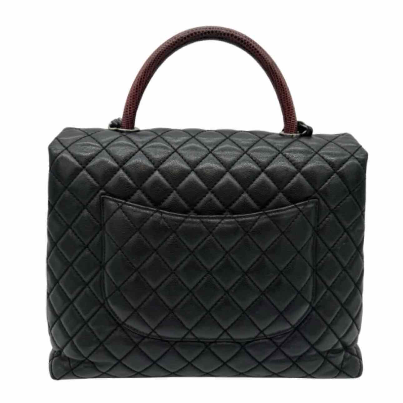 CHANEL Caviar Quilted Large Coco Lizard Handle Flap Black
