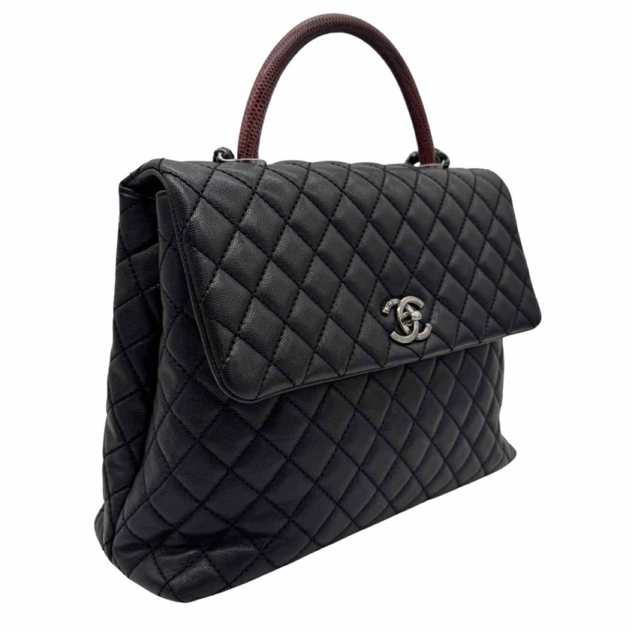 CHANEL Caviar Quilted Large Coco Lizard Handle Flap Black