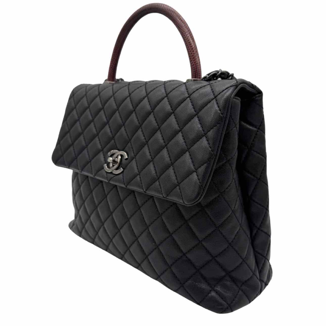 CHANEL Caviar Quilted Large Coco Lizard Handle Flap Black