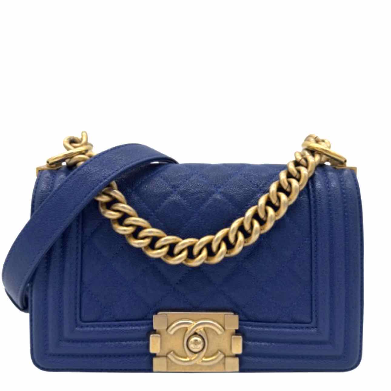 CHANEL Caviar Quilted Small Boy Bag Blue