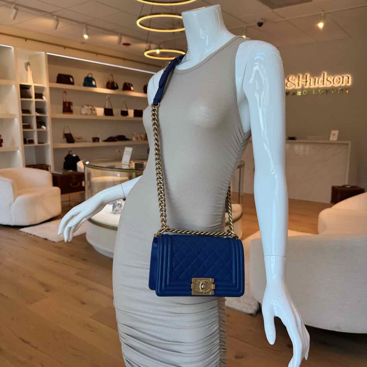 CHANEL Caviar Quilted Small Boy Bag Blue
