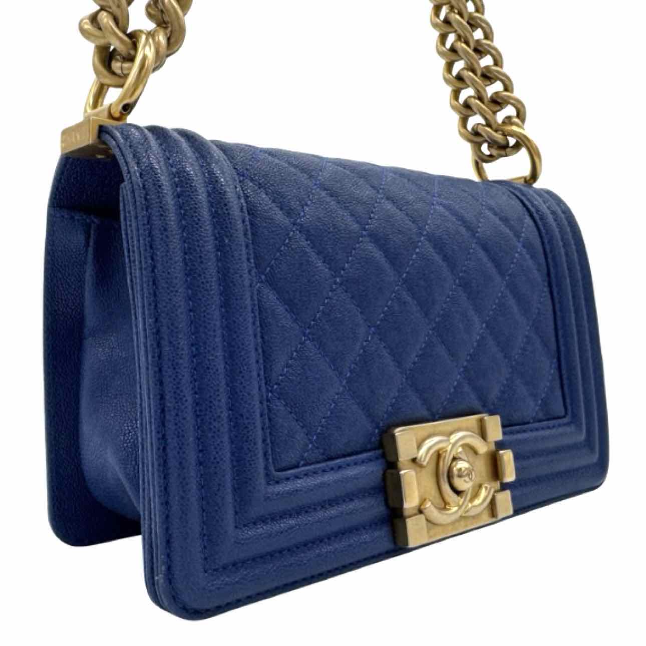 CHANEL Caviar Quilted Small Boy Bag Blue