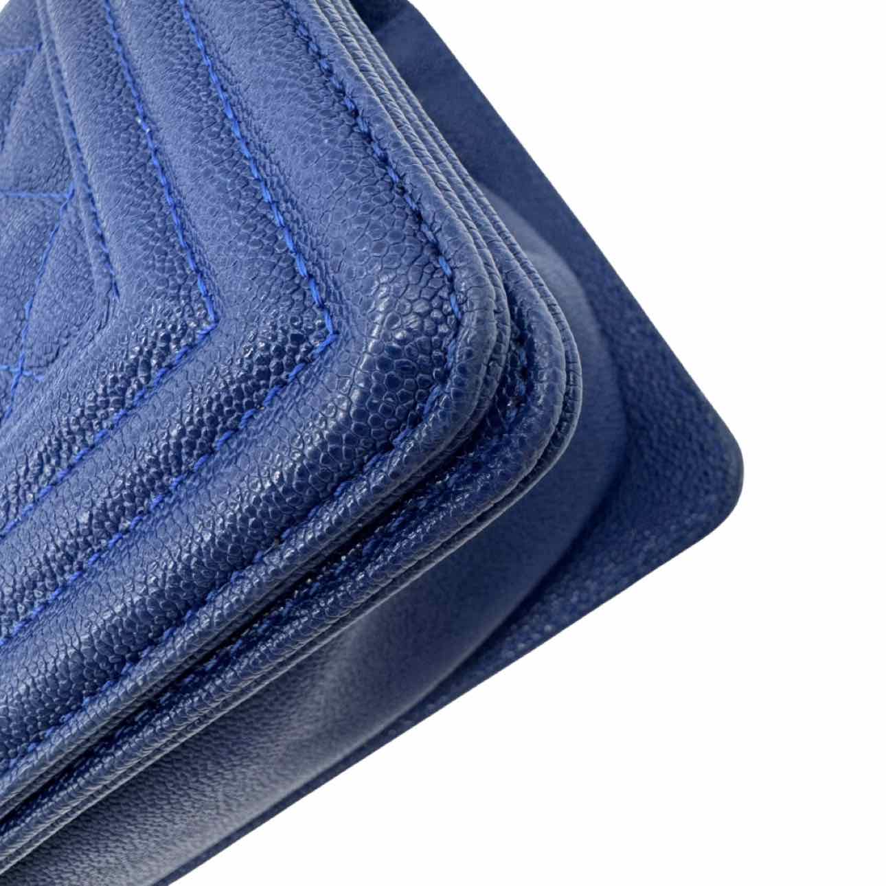 CHANEL Caviar Quilted Small Boy Bag Blue