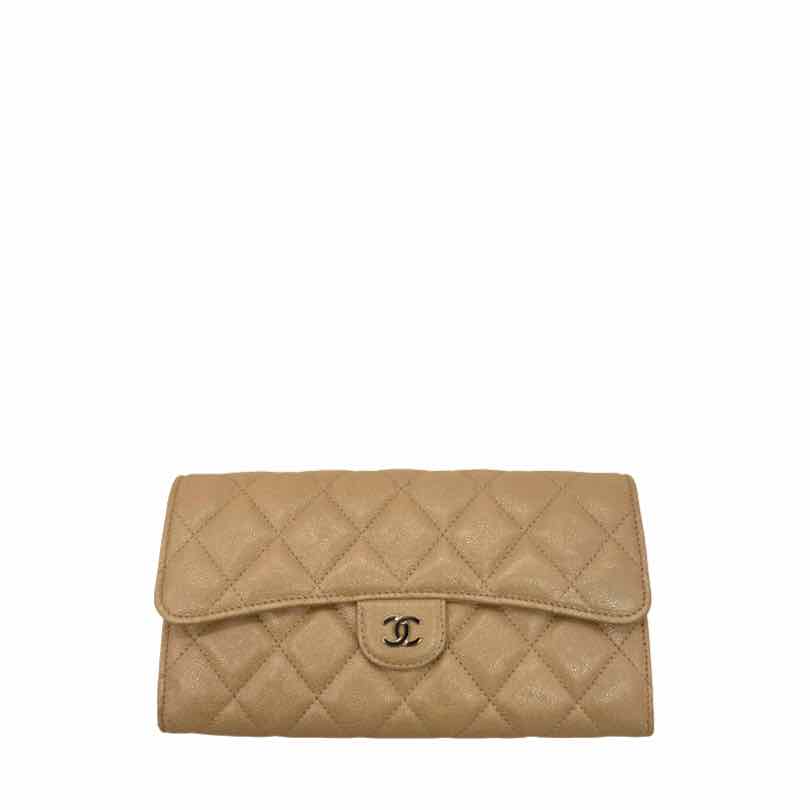 CHANEL Iridescent Caviar Quilted Long Gusset  Flap Wallet Beige (Pre-Owned)