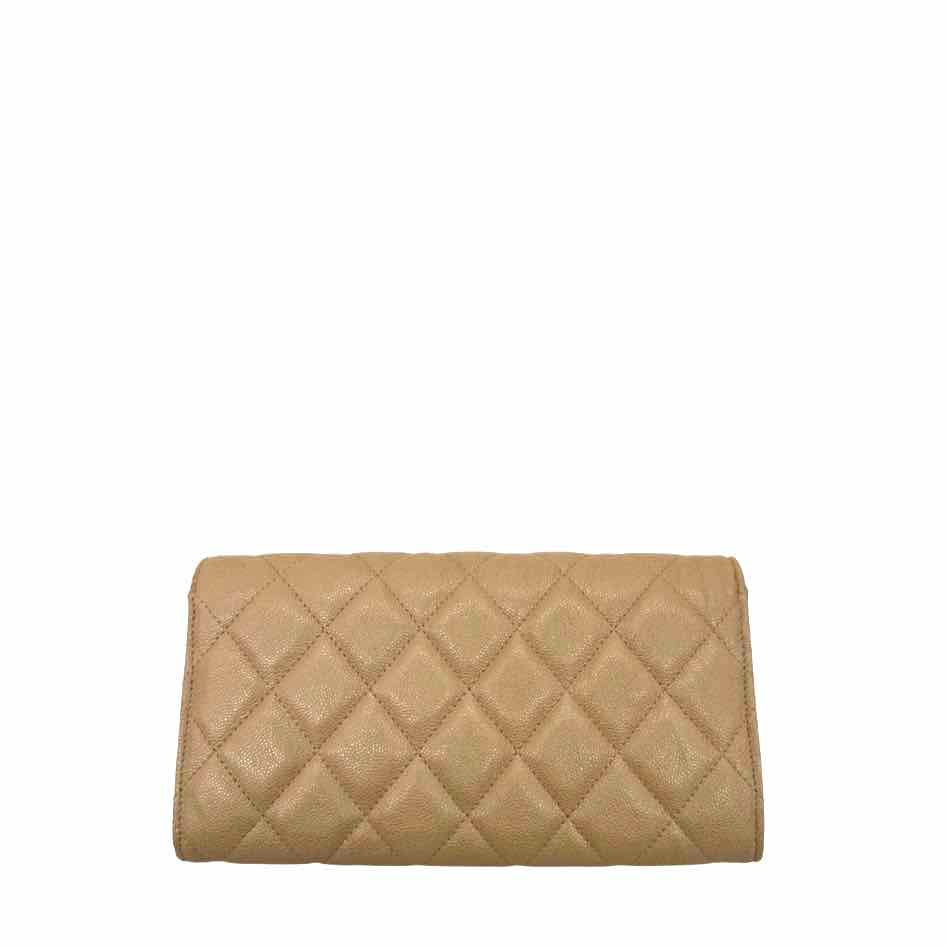 CHANEL Iridescent Caviar Quilted Long Gusset  Flap Wallet Beige (Pre-Owned)
