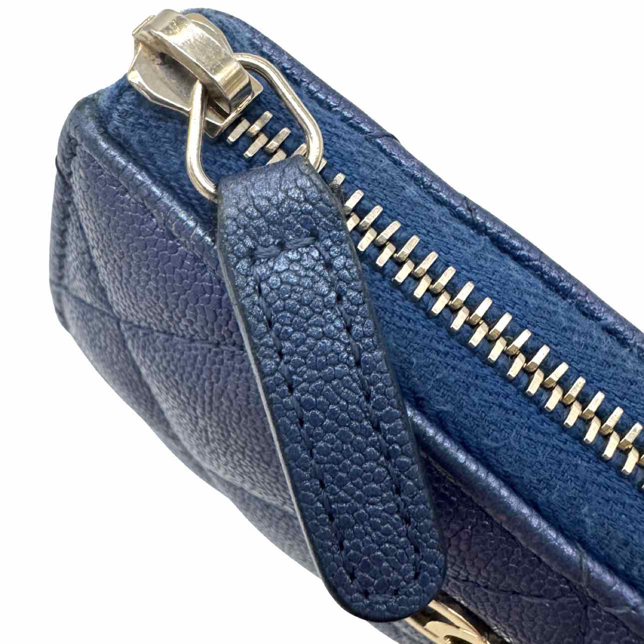 CHANEL Iridescent Caviar Quilted Zipped Key Holder Blue