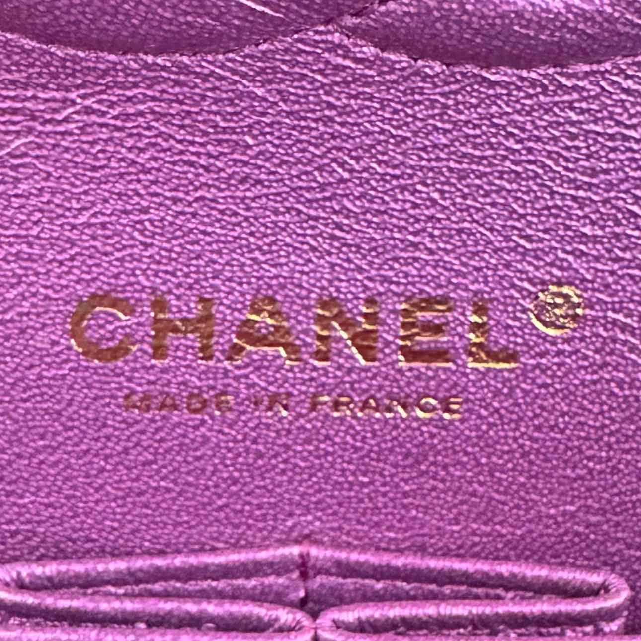 CHANEL Iridescent Lambskin Medium Double Flap Purple