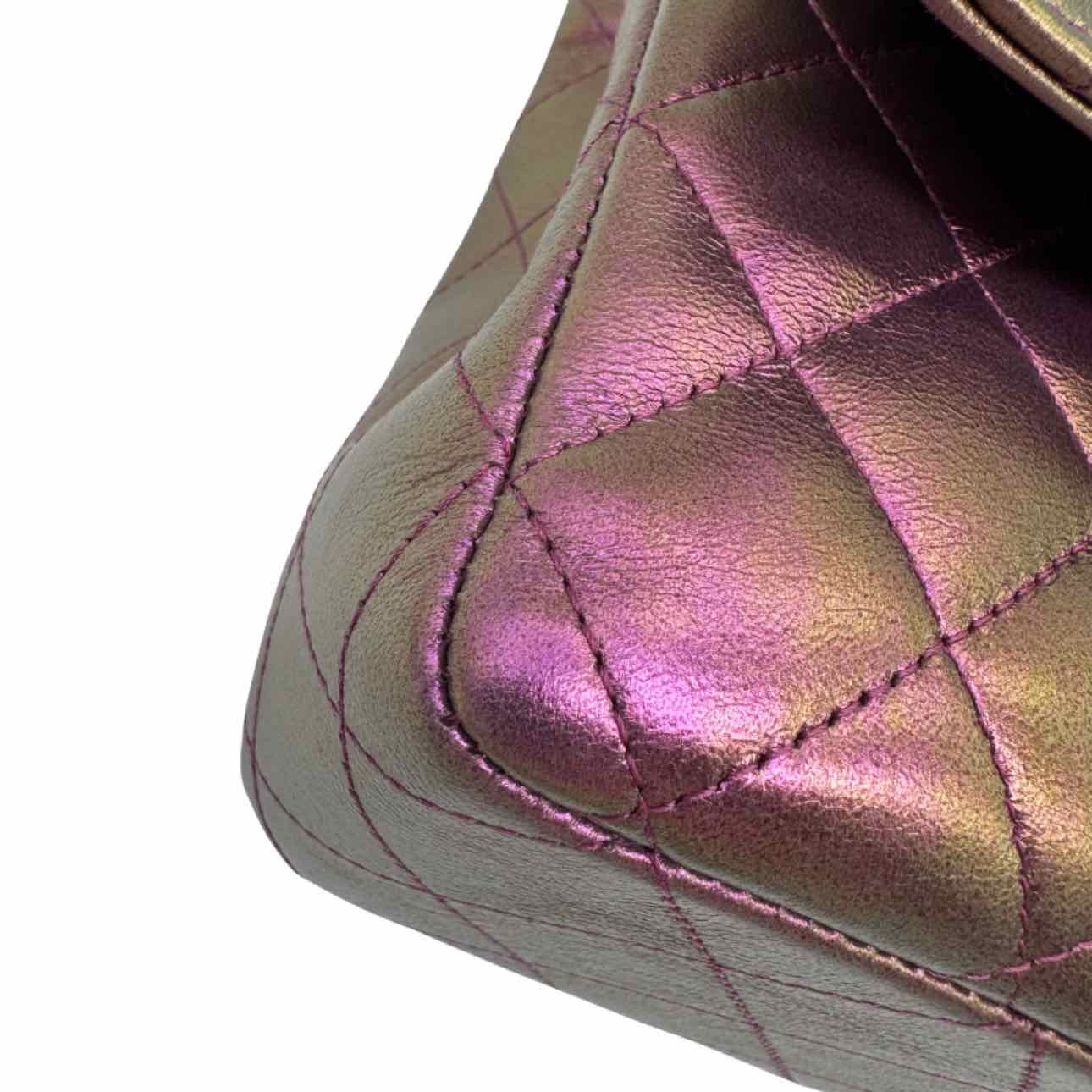 CHANEL Iridescent Lambskin Medium Double Flap Purple