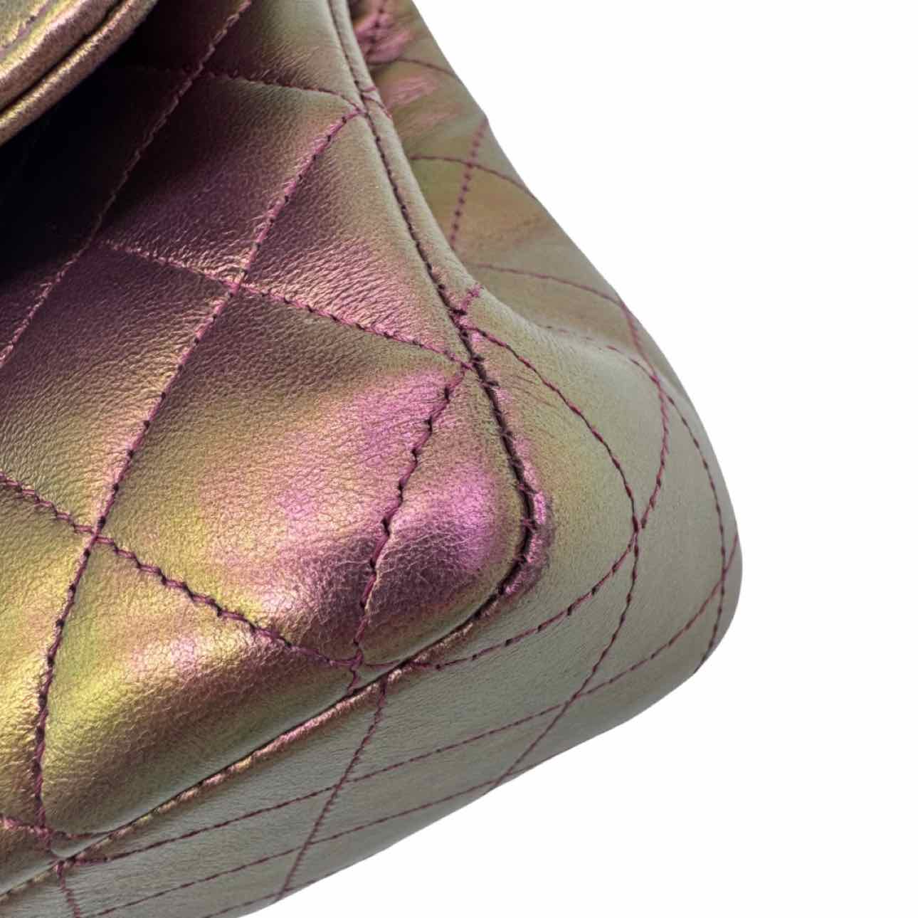 CHANEL Iridescent Lambskin Medium Double Flap Purple