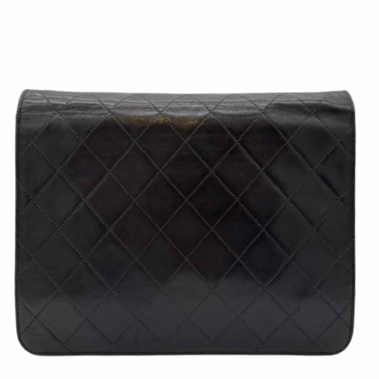 CHANEL Lambskin Flap Push Lock Shoulder Bag Black